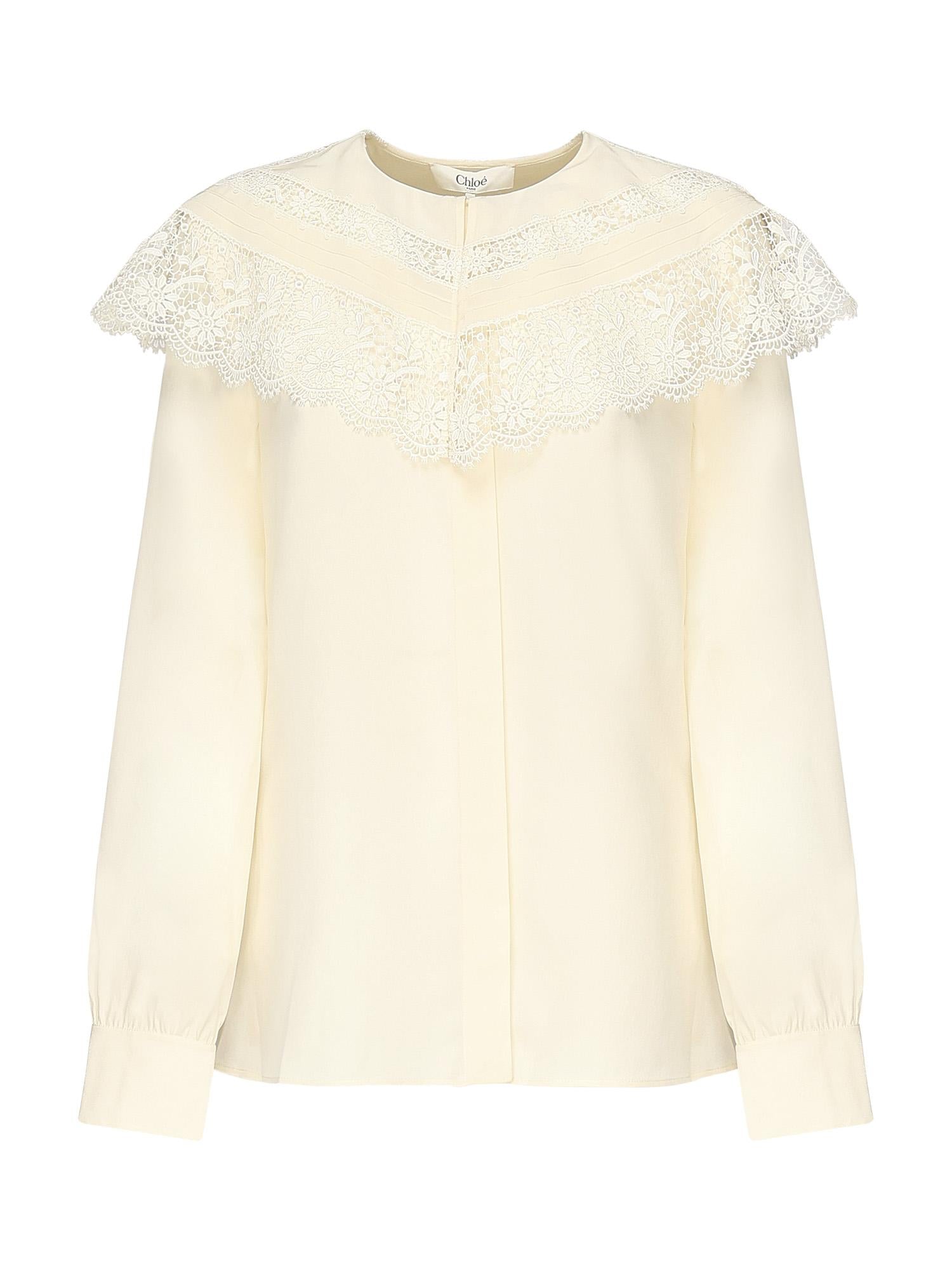 Blusa arricciata in seta e pizzo CHC25AHT56077 114 CHLOÉ 