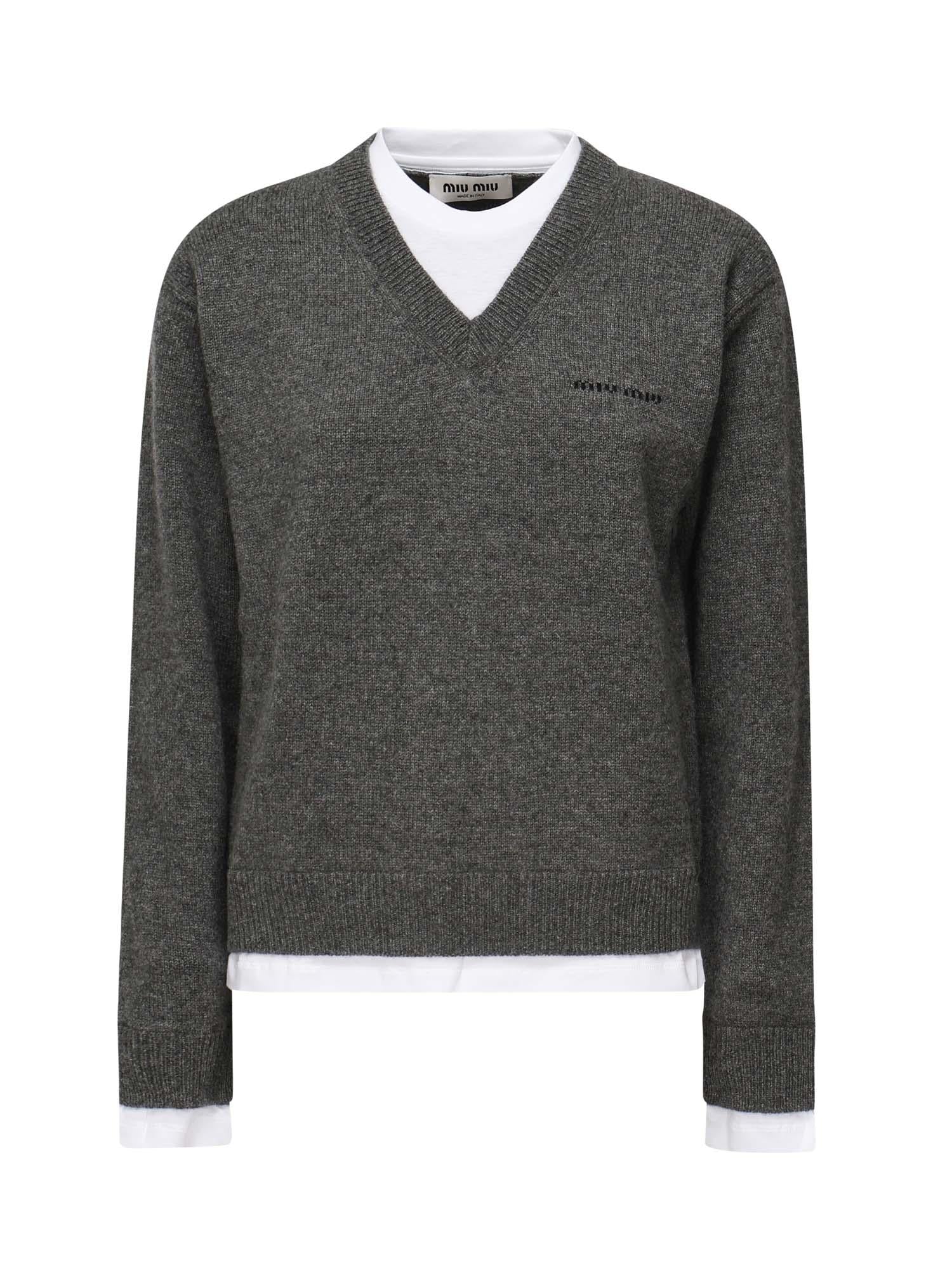 Maglia in cashmere con logo MMLB61 174KF0480 MIU MIU 